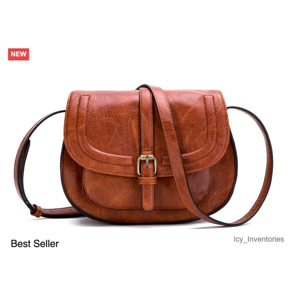 Vegan Leather Crossbody Bag, Small Saddle Purse With Adjustable Strap